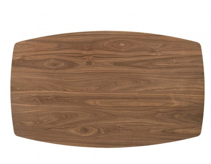 Serika Mid Century Modern Walnut Dining Table Dining room with wooden table and chairs on a rug