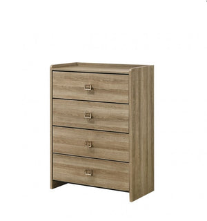 Serrano Contemporary Dusty Oak Finish Chest Wooden dresser with three drawers on a white background