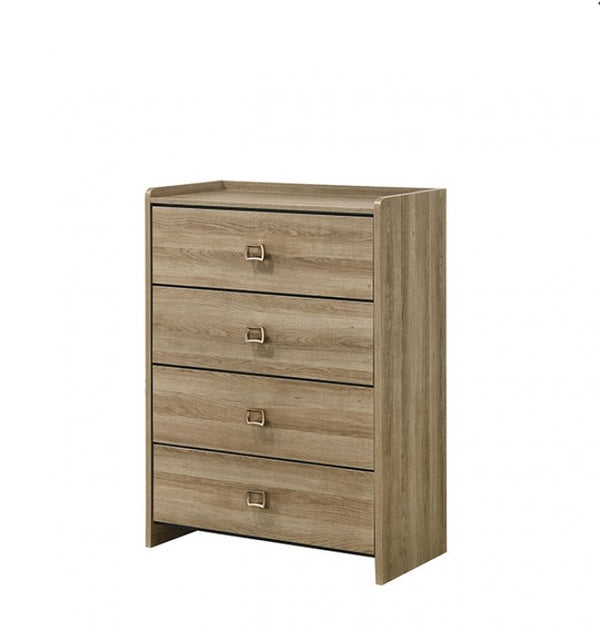 Serrano Contemporary Dusty Oak Finish Chest Wooden dresser with three drawers on a white background