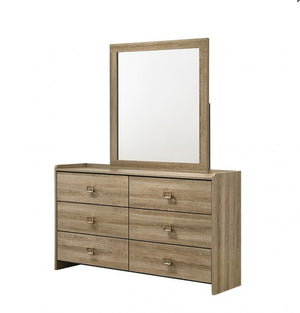 Serrano Contemporary Dusty Oak Finish Dresser Wooden dresser with mirror on a white background