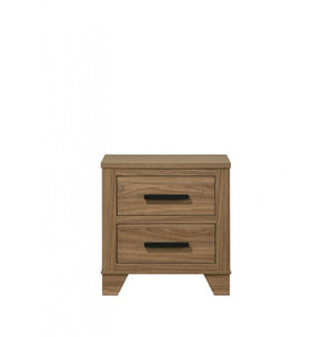 Wooden nightstand with two drawers on a white background