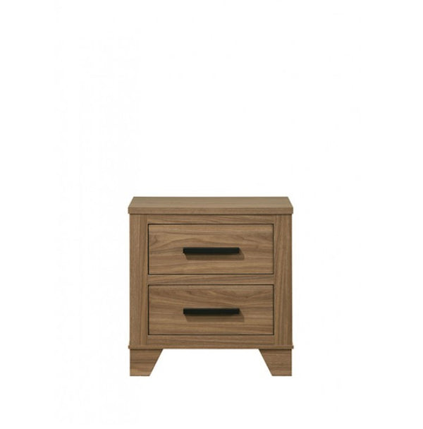 Wooden nightstand with two drawers on a white background