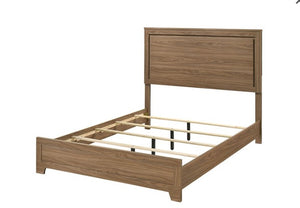 Serranto Walnut Finish Panel Bed Wooden bed frame with headboard on a white background