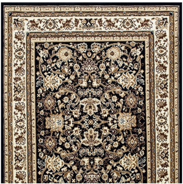 Shotta Traditional Style 5x8 Brown Area Rug Decorative rug with intricate patterns on a black background