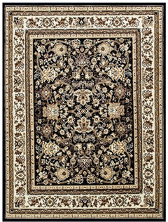 Shotta Traditional Style 5x8 Brown Area Rug Decorative rug with intricate patterns on a black background
