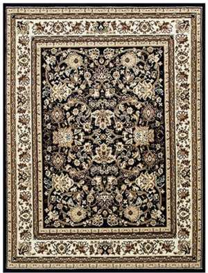 Shotta Traditional Style 5x8 Brown Area Rug Decorative rug with intricate patterns on a black background