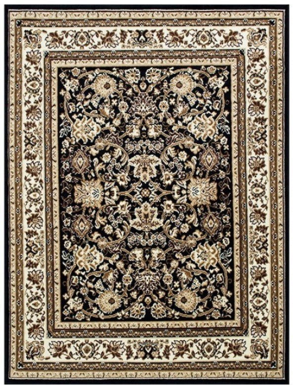 Shotta Traditional Style 5x8 Brown Area Rug Decorative rug with intricate patterns on a black background