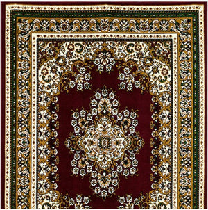 Shotta Traditional Style 5x8 Burgundy Area Rug Decorative rug with intricate patterns on a red background