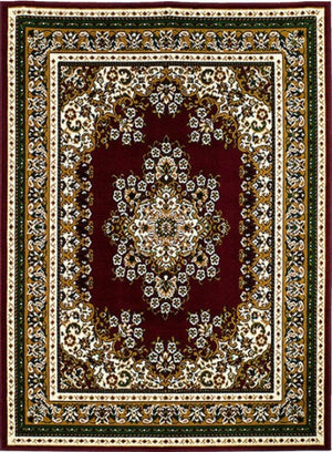 Shotta Traditional Style 5x8 Burgundy Area Rug Decorative rug with intricate patterns on a red background