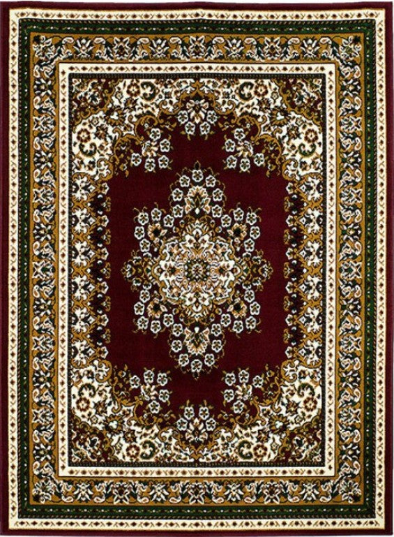 Shotta Traditional Style 5x8 Burgundy Area Rug Decorative rug with intricate patterns on a red background