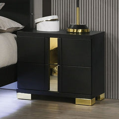 Shysko Black Gold Contemporary Style Nightstand Black nightstand with gold accents in a bedroom setting