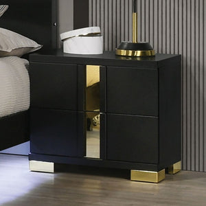 Shysko Black Gold Contemporary Style Nightstand Black nightstand with gold accents in a bedroom setting