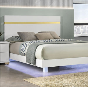 Shysko White Gold LED Contemporary Style Bed Modern bedroom with a white bed and gold headboard