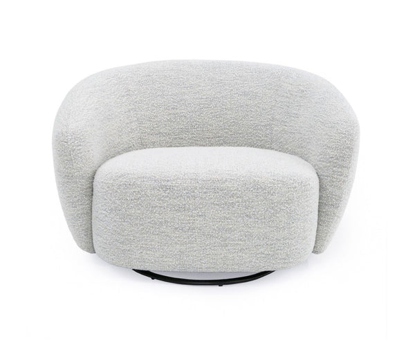 Silvi Off White Modern Fabric Swivel Chair Gray textured armchair on a white background