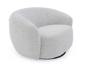 Silvi Off White Modern Fabric Swivel Chair Gray textured armchair on a white background