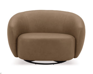 Silvi Tan Leather Modern Swivel Chair Brown swivel chair on a white background