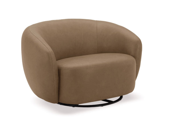 Silvi Tan Leather Modern Swivel Chair Brown swivel chair on a white background