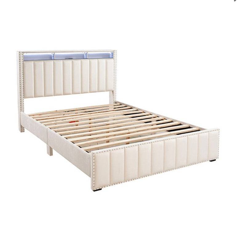 Sluvender Modular Upholstered Bed Beige Finish Beige upholstered bed with white bedding in a modern bedroom setting.
