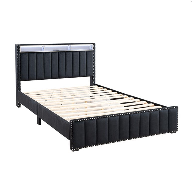 Sluvender Modular Upholstered Bed Black Finish