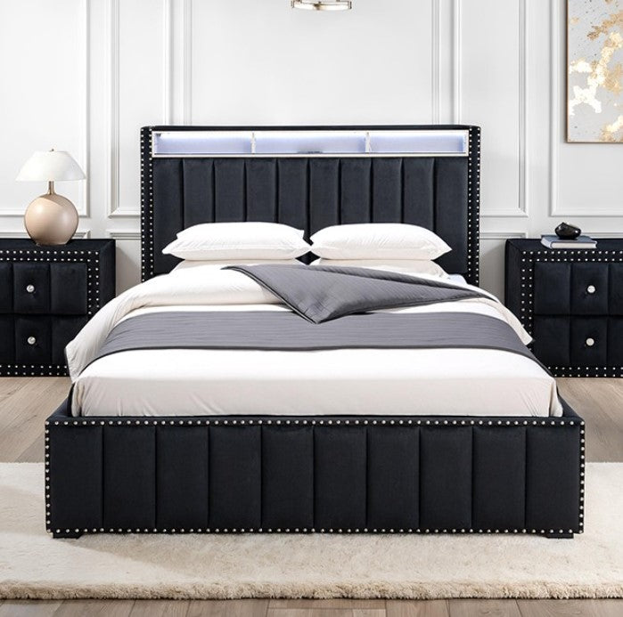Sluvender Modular Upholstered Bed Black Finish