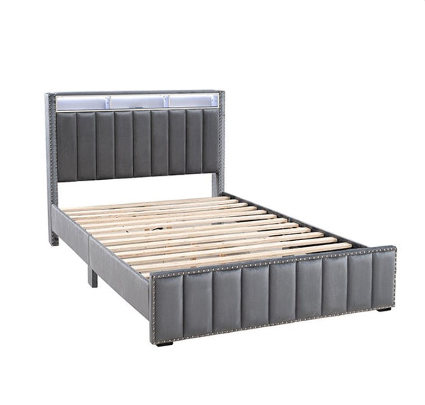 Sluvender Modular Upholstered Bed Dark Gray Finish