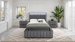 Sluvender Modular Upholstered Bed Dark Gray Finish