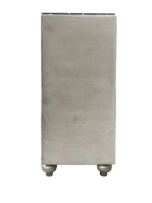 Sonya Beige Velvet Upholstered Traditional Style Dresser A tall, rectangular metallic cabinet or panel with rounded feet, shown from the front on a plain white background.