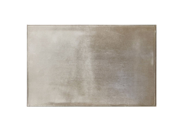 Sonya Beige Velvet Upholstered Traditional Style Nightstand A rectangular metallic silver-gray tile with a brushed finish, shown against a plain white background.