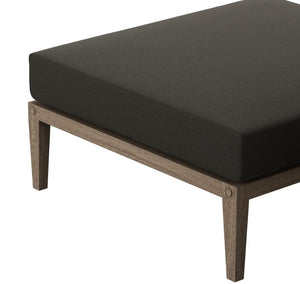 Sunshore Flint Gray Outdoor Ottoman Sofa with dark cushion and wooden frame on a white background
