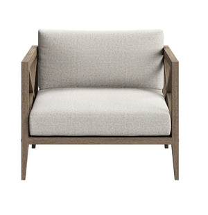 Sunshore Pebble Outdoor Armchair Chair with wooden frame and light gray cushion on a white background
