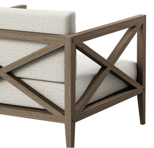 Sunshore Pebble Outdoor Armchair Chair with wooden frame and white cushion on a white background