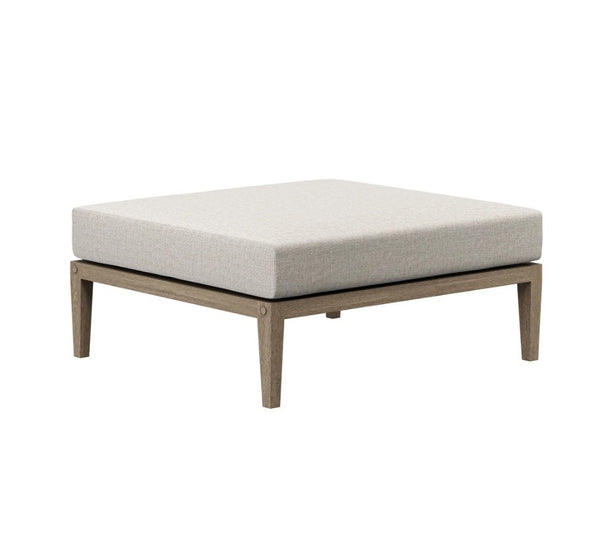 Sunshore Pebble Outdoor Ottoman Square ottoman with cushion on a white background