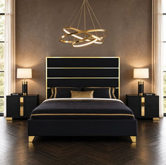 Sysko Glam Black Gold Fully Upholstered Bed