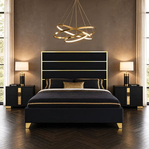 Sysko Glam Black Gold Fully Upholstered Bed