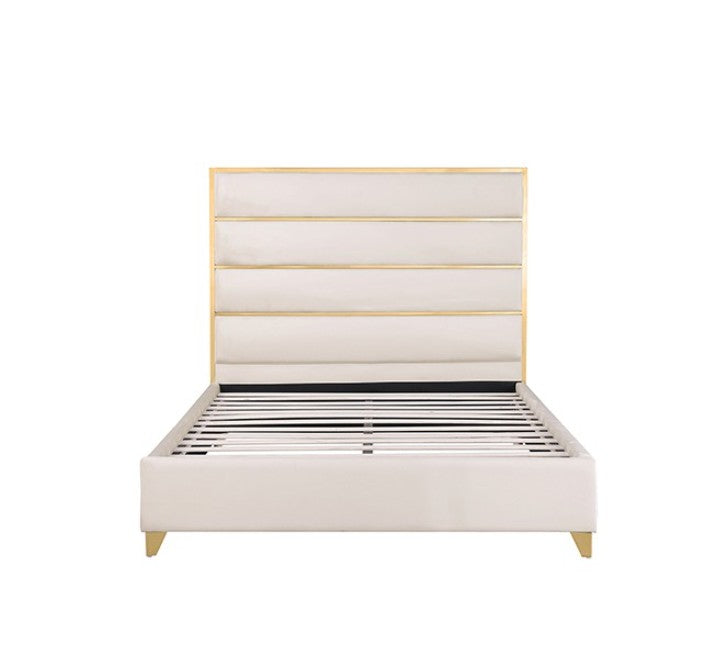 Sysko Glam Gold White Fully Upholstered Bed