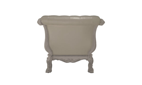 Traditional Style Chaise Bone White Dresden Collection A single upholstered bench or ottoman with a tufted backrest, carved wooden frame, and cabriole-style legs, shown against a plain white background.