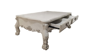 Traditional Style Coffee Table Bone White Dresden Collection Decorative white table with a drawer on a white background