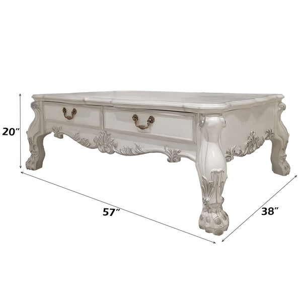 Traditional Style Coffee Table Bone White Dresden Collection Decorative console table with dimensions on a white background
