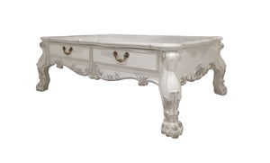 Traditional Style Coffee Table Bone White Dresden Collection Decorative white console table with intricate carvings on a white background