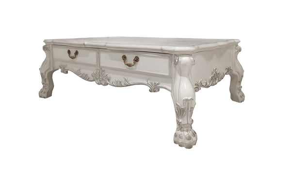 Traditional Style Coffee Table Bone White Dresden Collection Decorative white console table with intricate carvings on a white background