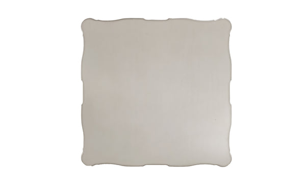 Traditional Style Counter Height Dining Table Bone White Dresden Collection A square mirror with a scalloped, wavy hand-painted border, shown against a plain white background.