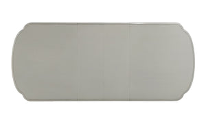 Traditional Style Dining Table Bone White Dresden Collection A top-down view of a rectangular table with rounded corners and a light gray finish, shown on a plain white background.
