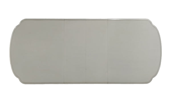 Traditional Style Dining Table Bone White Dresden Collection A top-down view of a rectangular table with rounded corners and a light gray finish, shown on a plain white background.