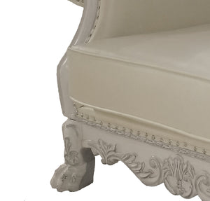 Traditional Style Sofa Bone White Dresden Collection Decorative armchair with intricate carvings on a white background