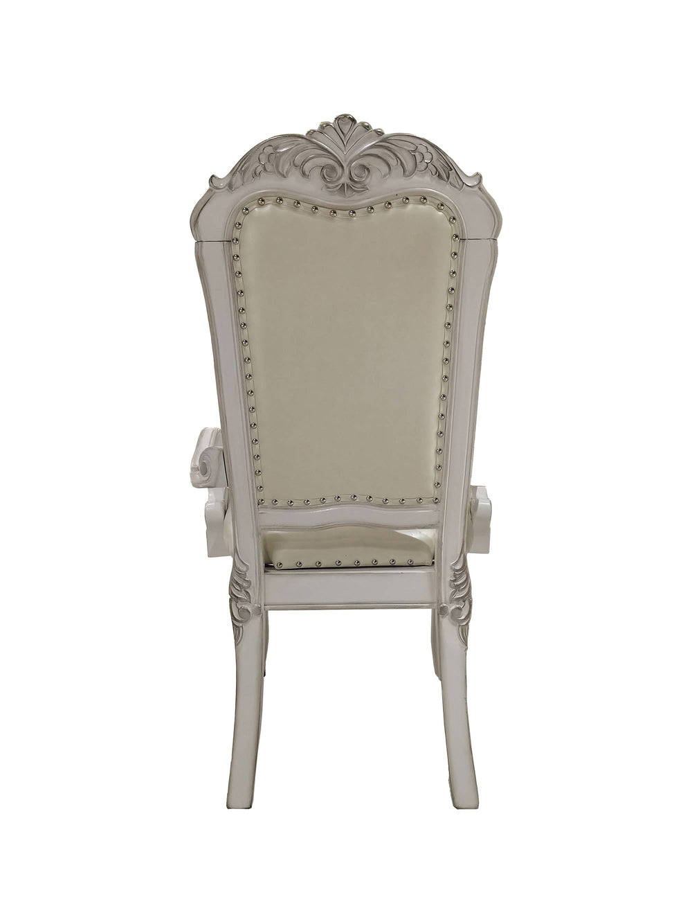 Traditional Style Dining Armchair Bone White Dresden Collection Decorative chair with ornate design and cream cushion on a white background
