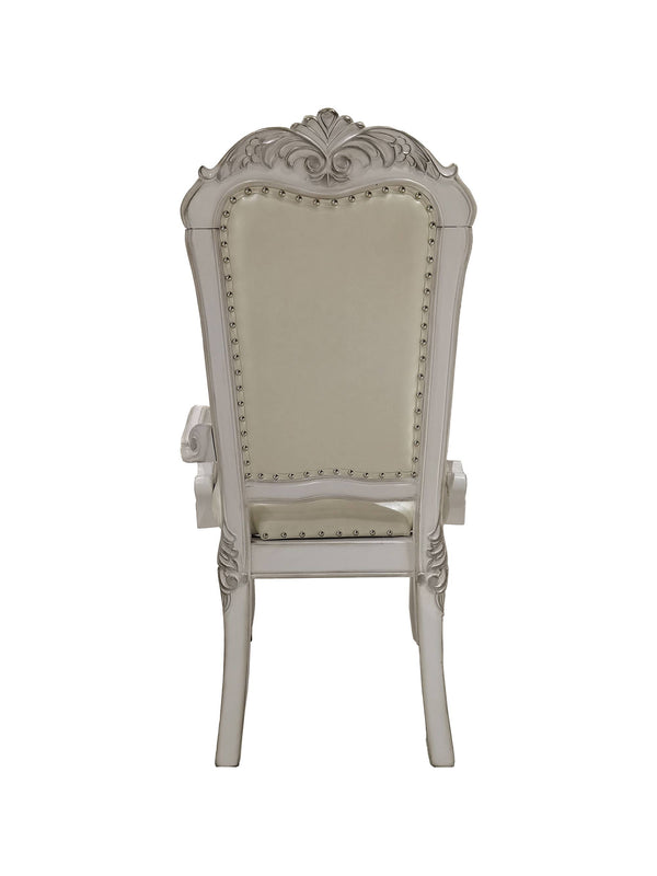 Traditional Style Dining Armchair Bone White Dresden Collection Decorative chair with ornate backrest and armrests on a white background