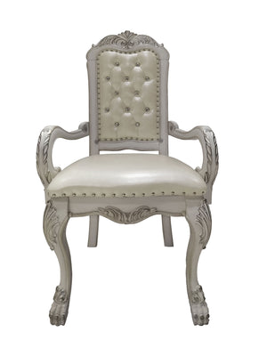 Traditional Style Dining Armchair Bone White Dresden Collection Decorative chair with white leather seat and backrest on a white background