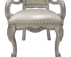 Traditional Style Dining Armchair Bone White Dresden Collection Decorative chair with ornate armrests and studded details on a white background