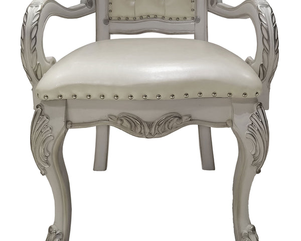 Traditional Style Dining Armchair Bone White Dresden Collection Decorative chair with ornate armrests and studded details on a white background