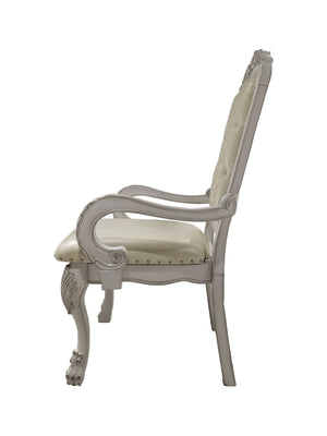 Traditional Style Dining Armchair Bone White Dresden Collection Decorative chair with white cushioned seat and backrest on a white background